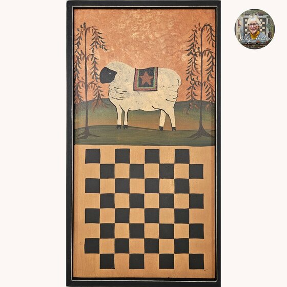 Folk Sheep with Willows Checkerboard