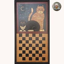 Folk Cats Orange & Black Checkerboard - 19" x 10.25"