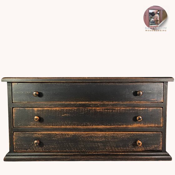 Three Drawer Wooden Box - Black Over Pumpkin