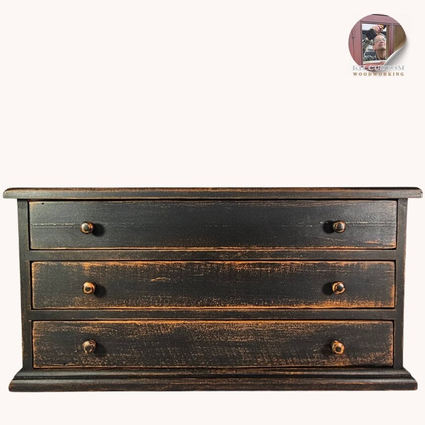 Three  Drawer Treasure Box Black Over Pumpkin - 24" x 10" x 12"