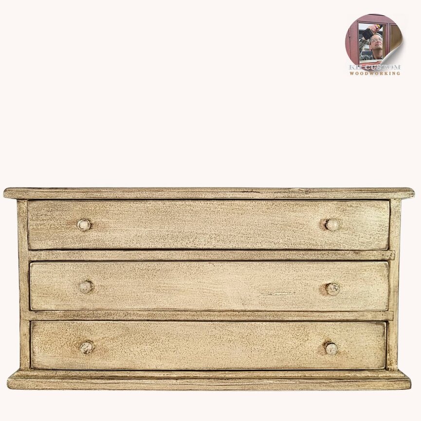 Three Drawer Wooden Box Cotton White - 24" x 10" x 12"