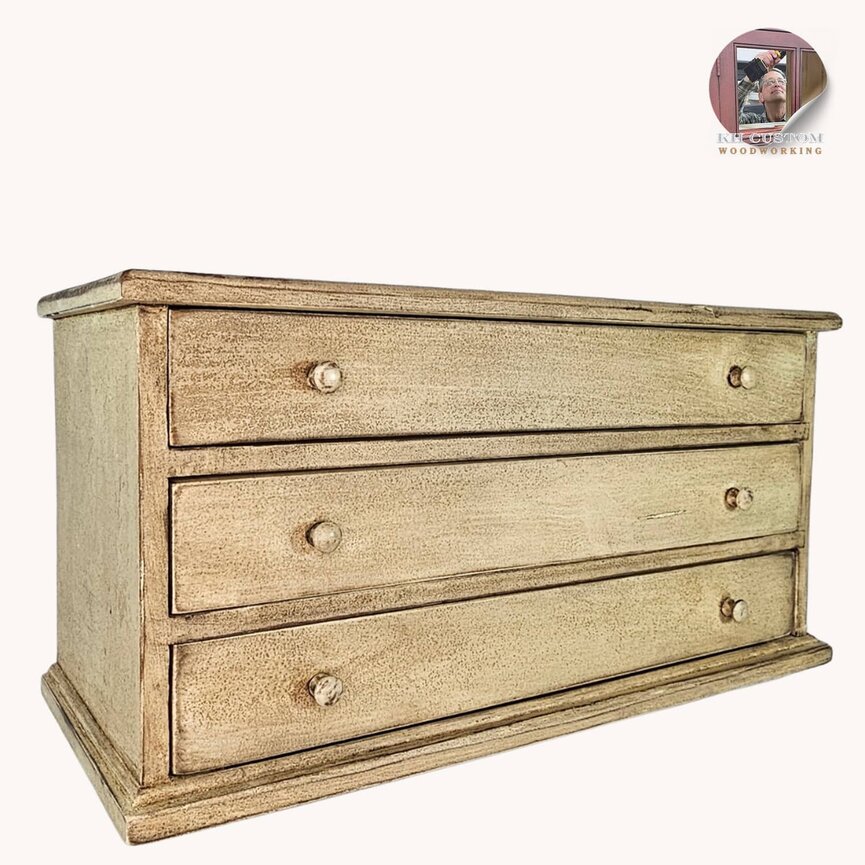 Three Drawer Wooden Box Cotton White - 24" x 10" x 12"