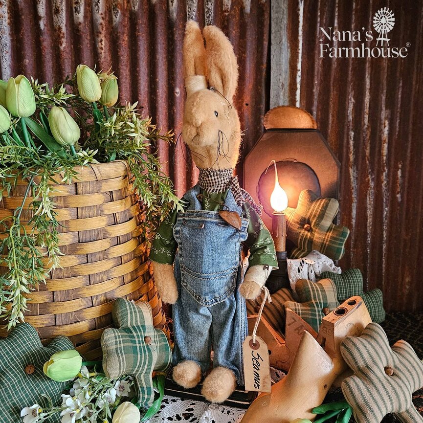 Seamus Rabbit Overalls with Green Clover Shirt - 20"