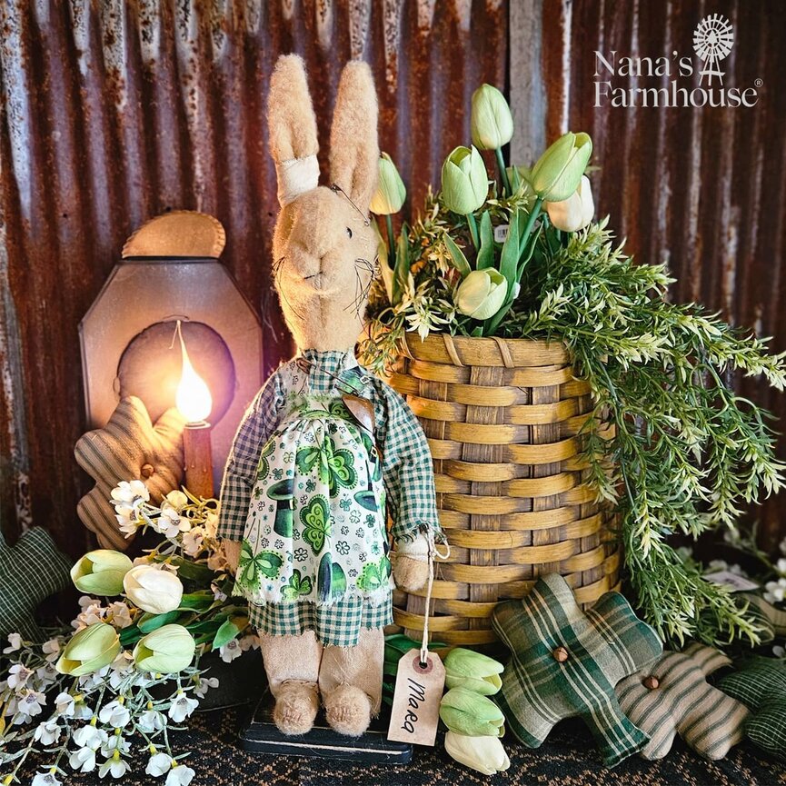 Mara Rabbit in Shamrock Apron - 20"