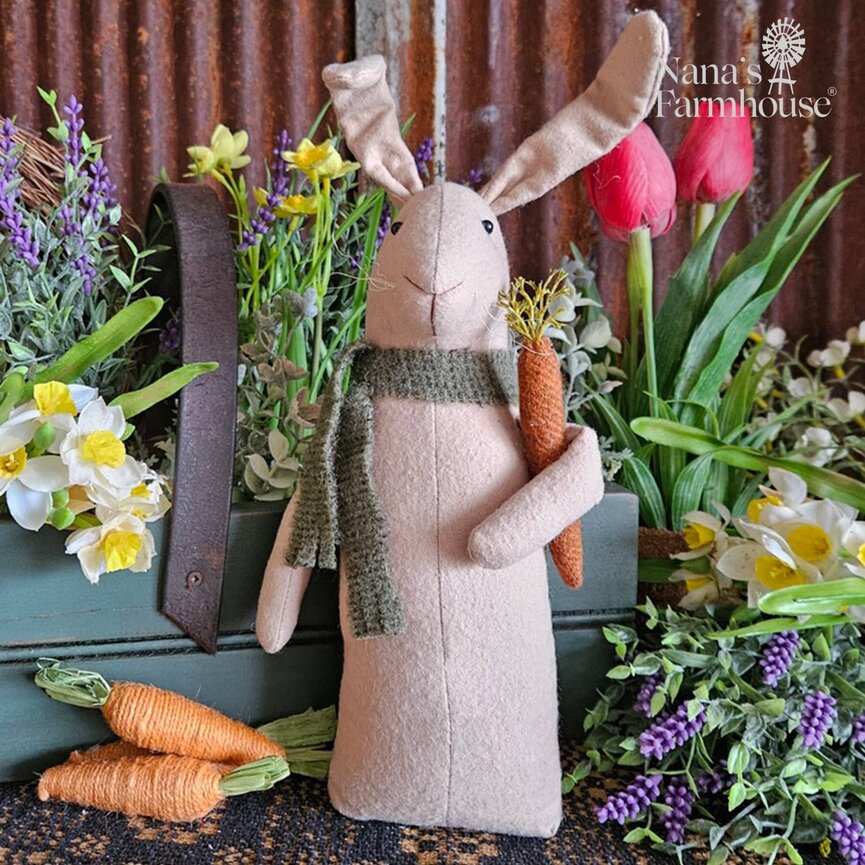 Bunny with Carrot Green Scarf Weighted Base - 13"