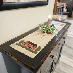 Primitive Salt Box Houses Table Runner Floor Cloth - 36" x 12"