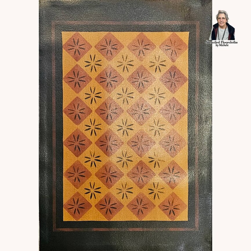 Diamond Starburst Red Orange with Black Red Border Floor Cloth - 24" x 34"