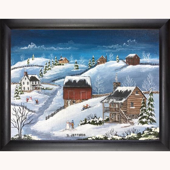 Winter Cabins And Snow Fun by Barbara Jeffords Print - 18" x 24"