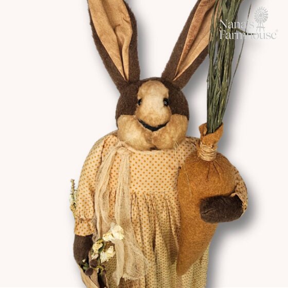 Girl Rabbit in Polka Dot Dress Holding Carrot