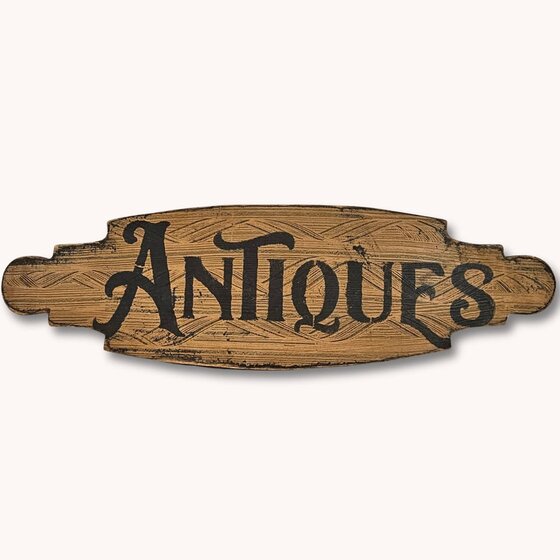 Antiques Wooden Sign - Tan
