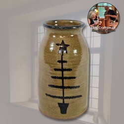 Clay Craftsman Brown Clay Pottery Canning Crock Large Feather Tree - 8"