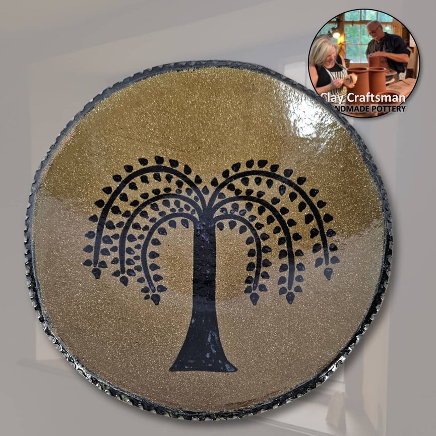Clay Craftsman Brown Clay Pottery Round Plate Willow Tree - 7"