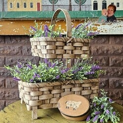 Two Tier Buffet Basket with Handle Natural  - 19"