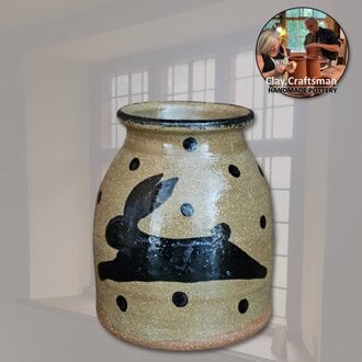 Running Rabbit Brown Clay Pottery Canning Crock with Dots - Small