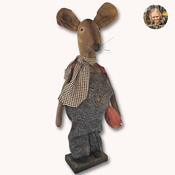 Mouse Boy Doll Blue Woolen Overalls with Watermelon - 25"