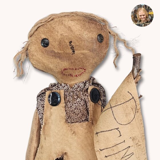 Prim Girl Doll with Primitive Flag