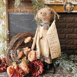 Prim Girl Doll with Primitive Flag