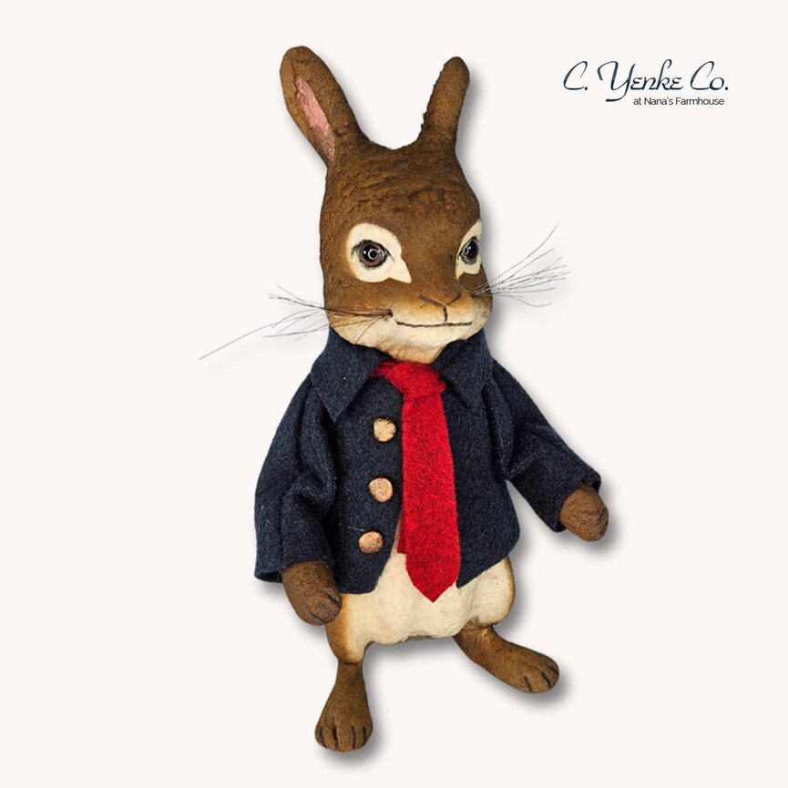 Peter Rabbit Blue Jacket with Red Tie Ears Up - 9.25"
