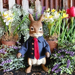 Peter Rabbit Blue Jacket with Red Tie Ears Up - 9.25"