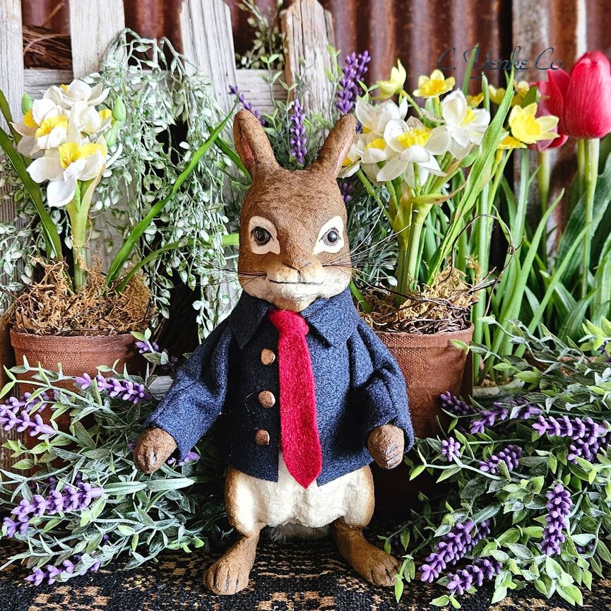 Peter Rabbit Blue Jacket with Red Tie Ears Up - 9.25"