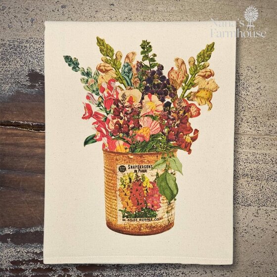 Flowers In Coffee Can Flour Sack Towel