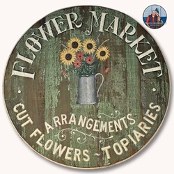 Flower Market Handpainted Board Sign Round - 26"