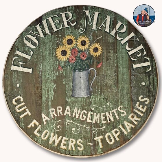 Flower Market Handpainted Board Sign Round