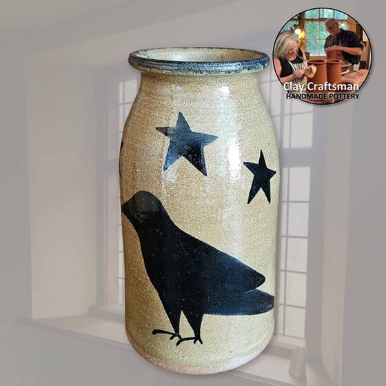 Crow & Stars Brown Clay Pottery Canning Crock - Large