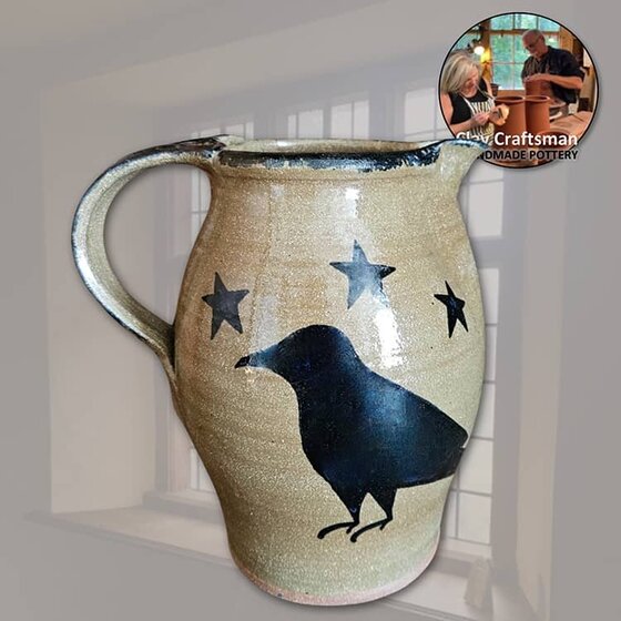 Crow & Stars Brown Pottery Pitcher - Small