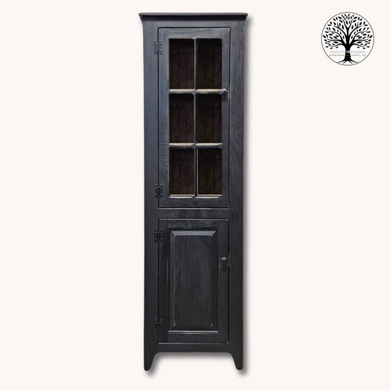 Black Pantry Cabinet with Glass Doors