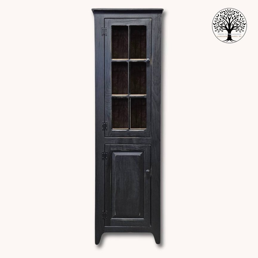 Black Pantry Cabinet with Glass Doors