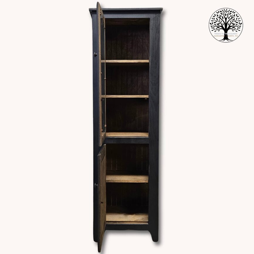 Black Pantry Cabinet with Glass Doors