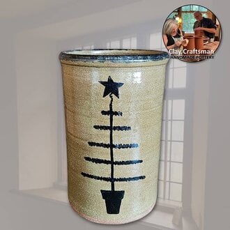 Feather Tree Brown Pottery Canning Crock - Medium
