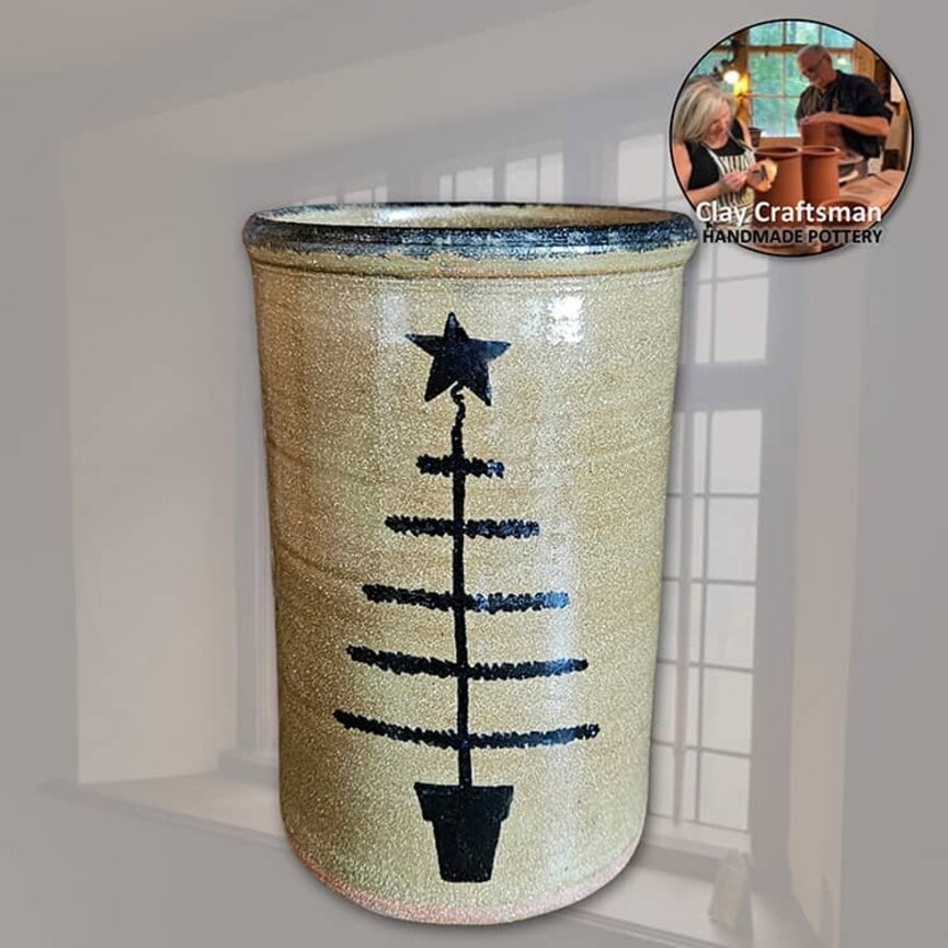 Clay Craftsman Brown Pottery Canning Crock Feather Tree - 7"