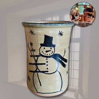 Snowman Pottery Canning Crock with Feather Tree - Medium