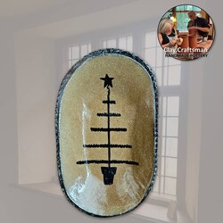 Brown Pottery Oval Plate Feather Tree - 7"