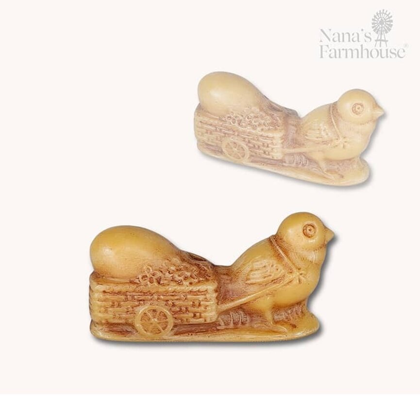 Natural Beeswax Chick with Egg Cart - 3" X 3"