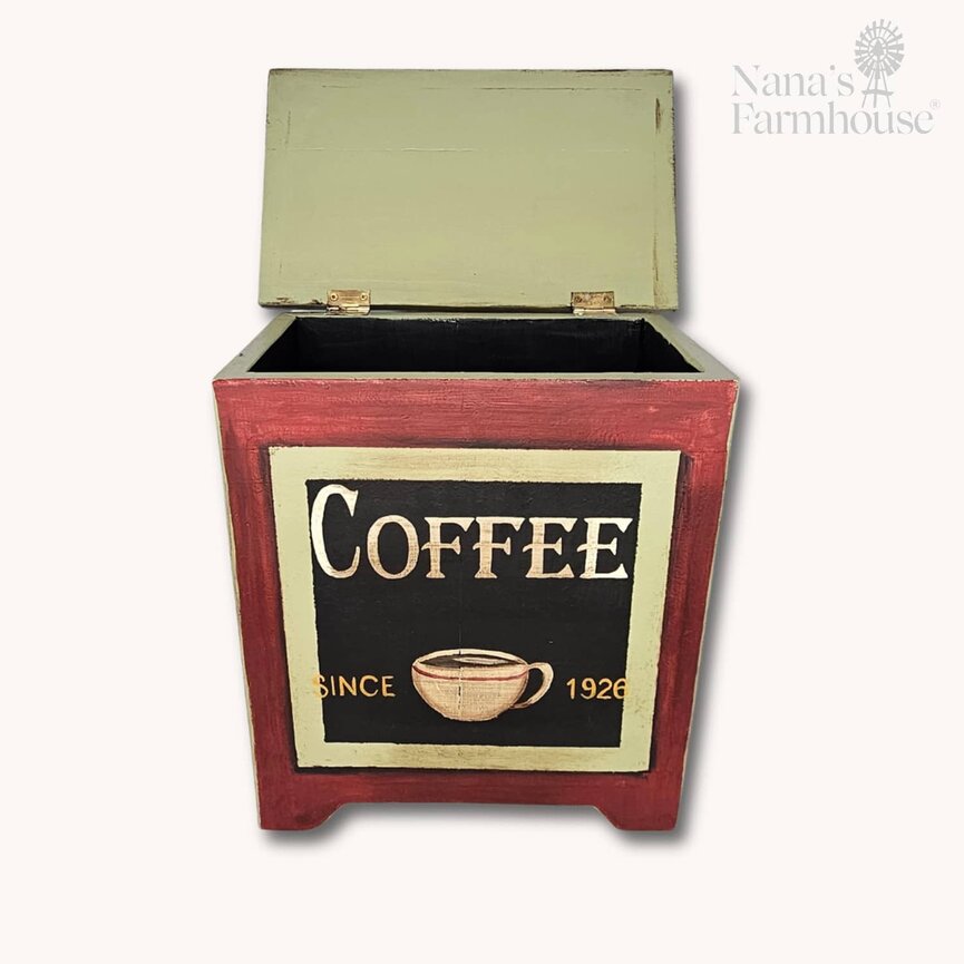Coffee House Hand Painted Wooden Box Hinged Lid Sage Green - 16" x 15" x 9"