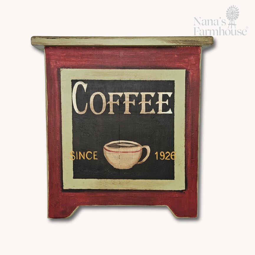 Coffee House Hand Painted Wooden Box Hinged Lid Sage Green - 16" x 15" x 9"