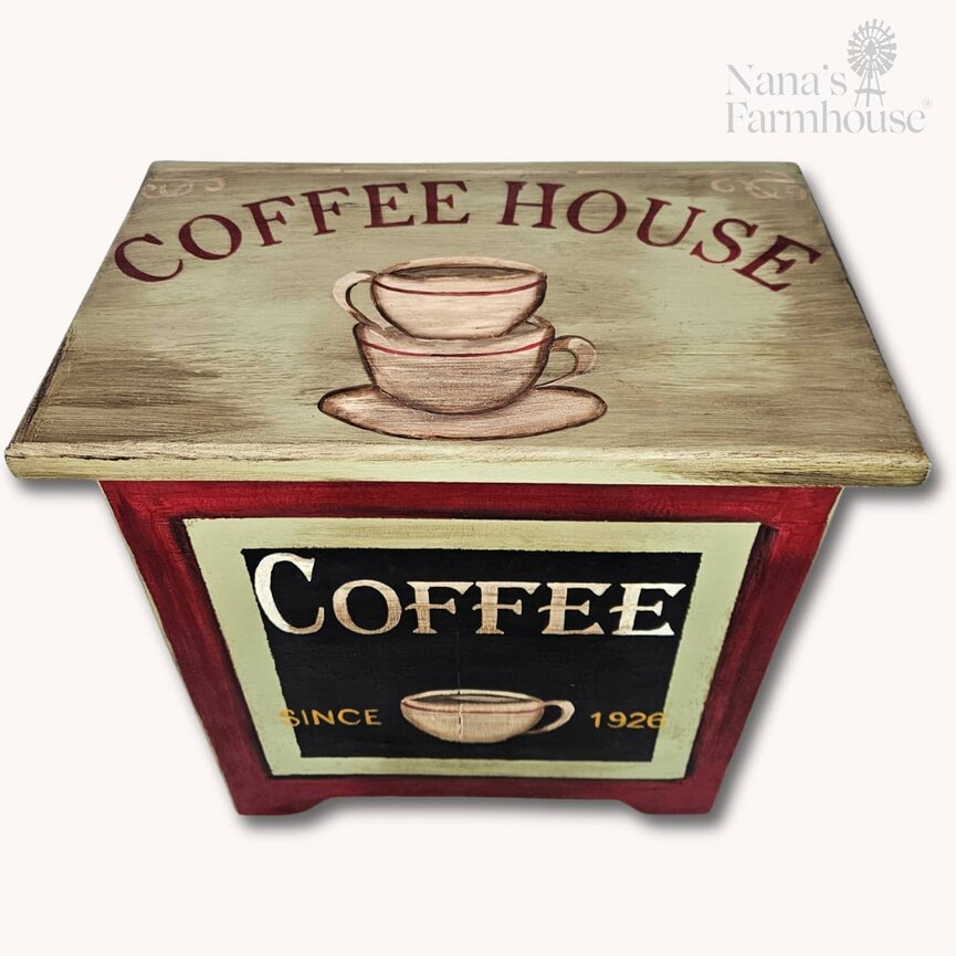 Coffee House Hand Painted Wooden Box Hinged Lid Sage Green - 16" x 15" x 9"