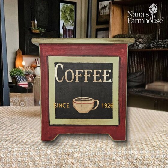 Coffee House Hand Painted Wooden Box - Sage Green