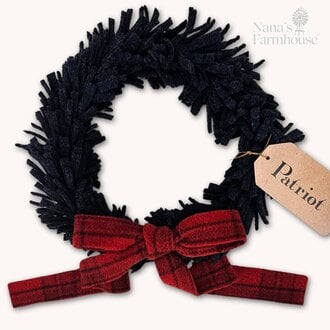 Navy Wool Felt Wreath with Red Velvet Bow