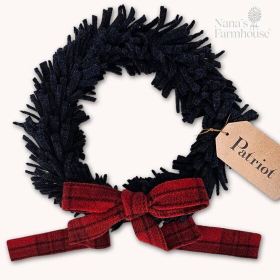 Navy Wool Felt Wreath with Red Velvet Bow