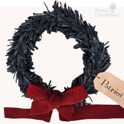 Wool Felt Wreath Coverall Blue with Seeded Strawberry Bow - 9"