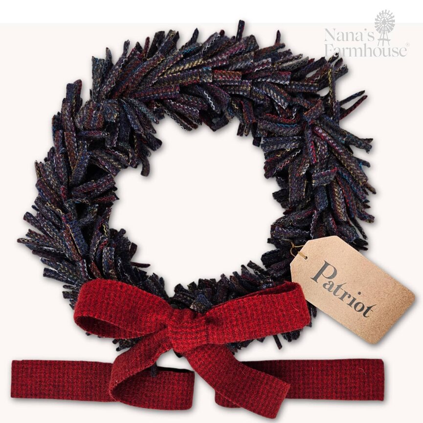 Wool Felt Wreath Mixed Stripe with Seeded Strawberry Bow - 9"