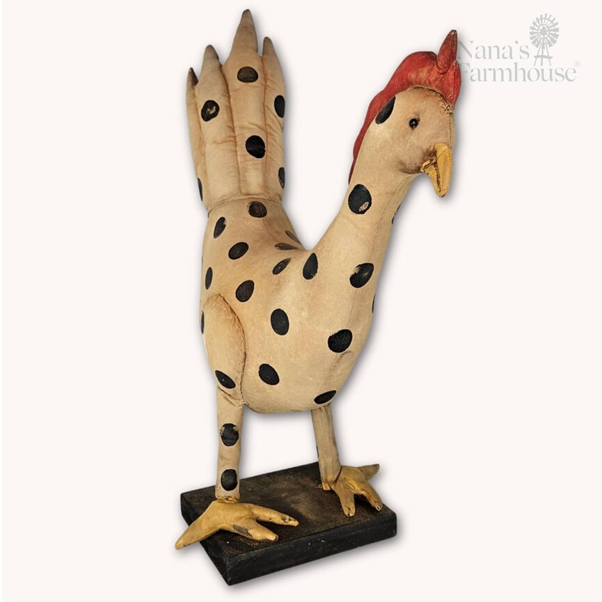 Prim Tan Hen with Red Comb & Black Polka Dots - 22" x 18"