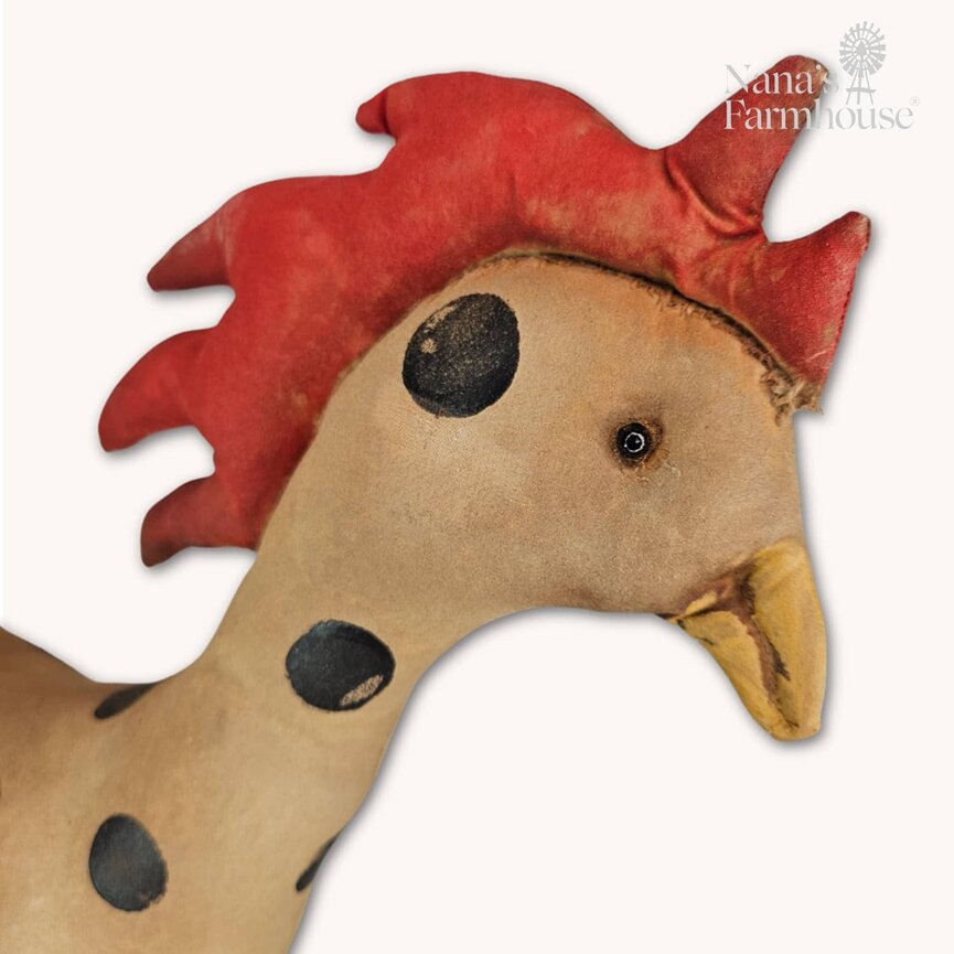 Prim Tan Hen with Red Comb & Black Polka Dots - 22" x 18"