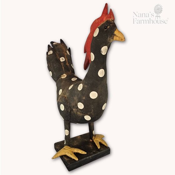 Prim Black Hen with White Polka Dots