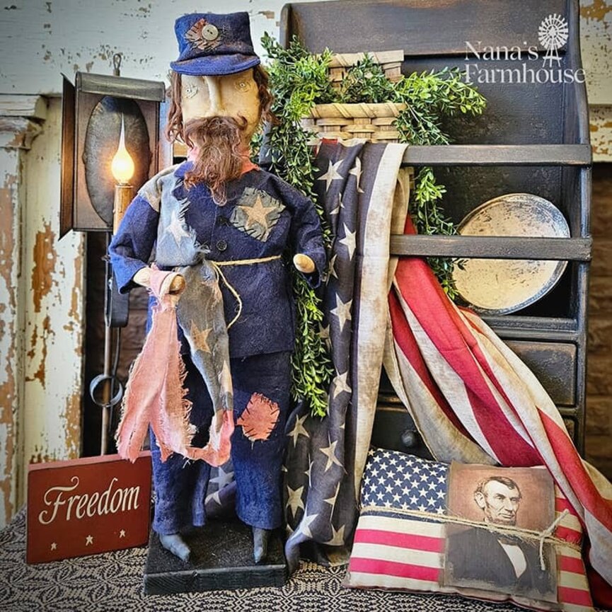 Prim Union Soldier with Tattered Uniform & American Flag - 28"