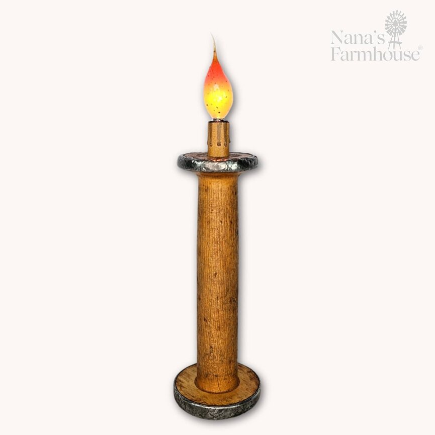 Vintage Bobbin Spool Light with Metal Trim - 11.75" x 3.75"